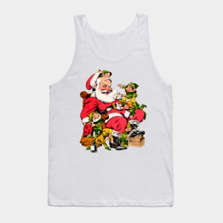 Santa's helper elves prepare him for the big night of Merry Christmas Retro Vintage Comic Tank Top